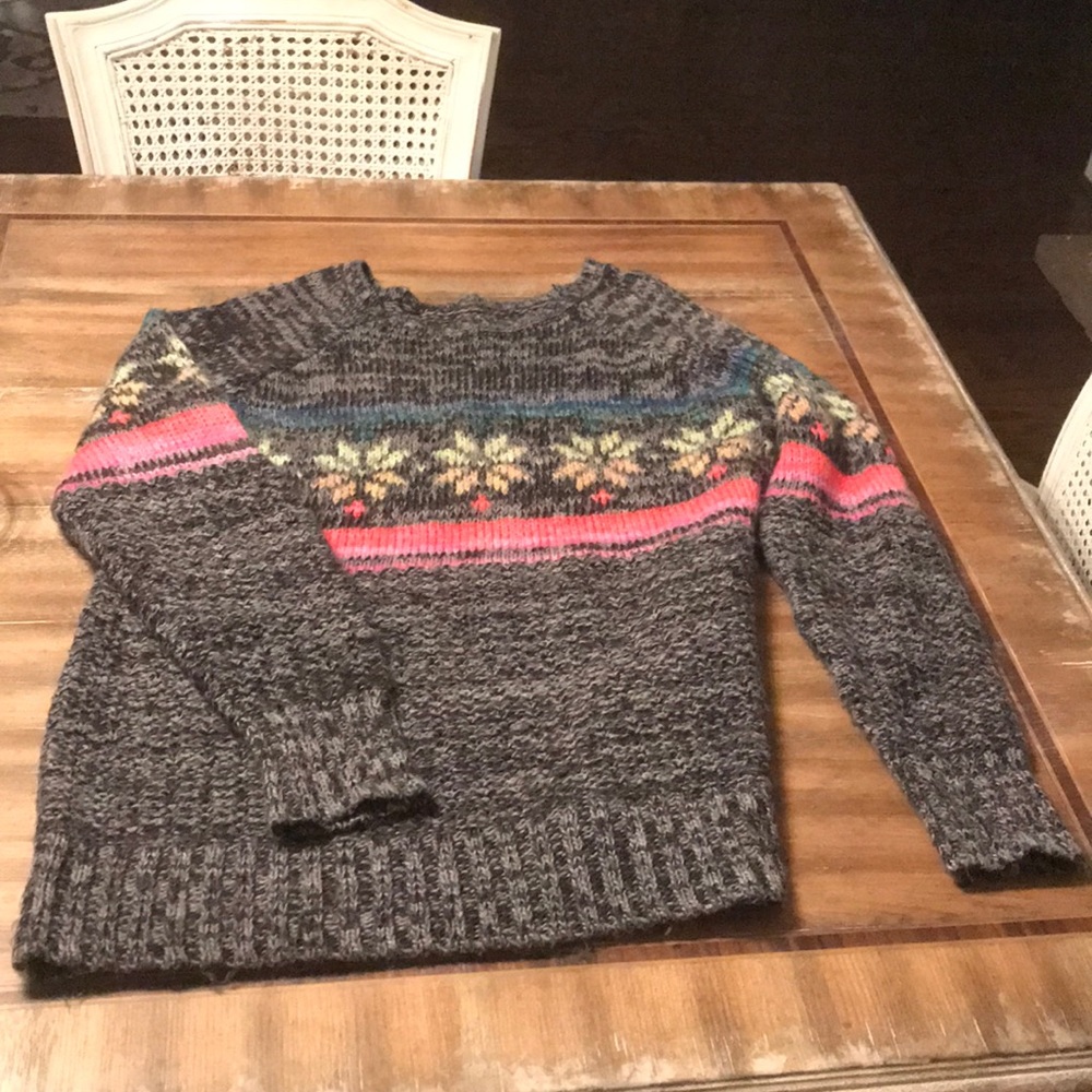 grey oversized sweater with cute colorful design